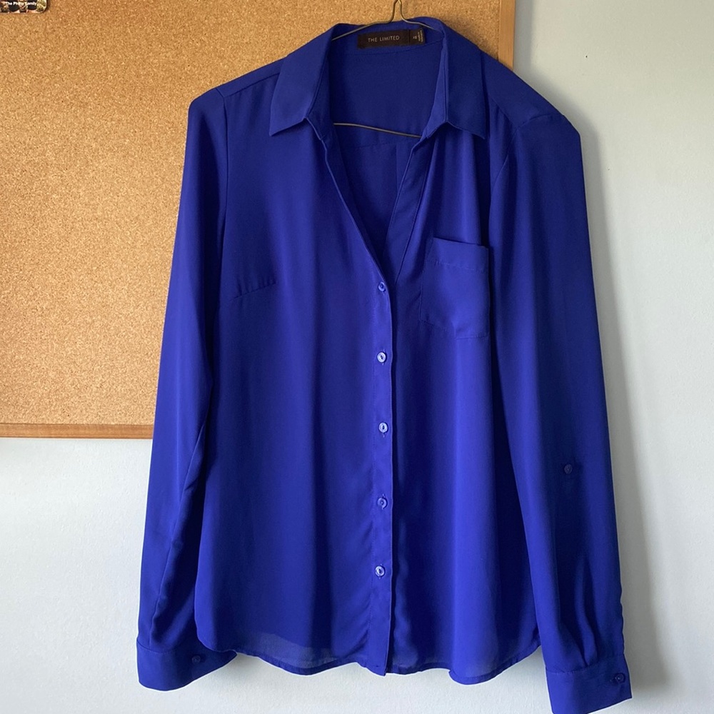 blue sheer button up blouse